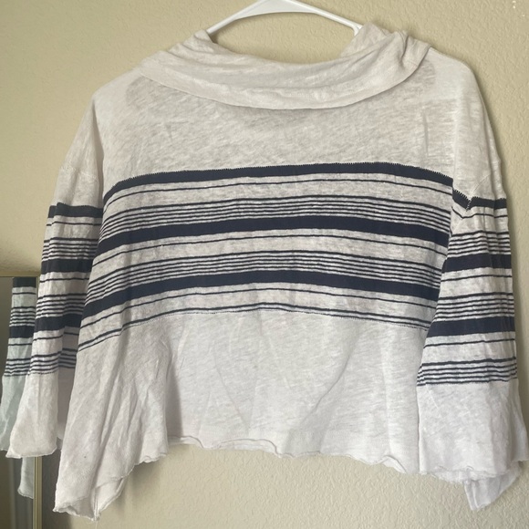 Free People Linen We the Free Seaside Cowl Neck Striped Crop Top Small - Picture 7 of 7